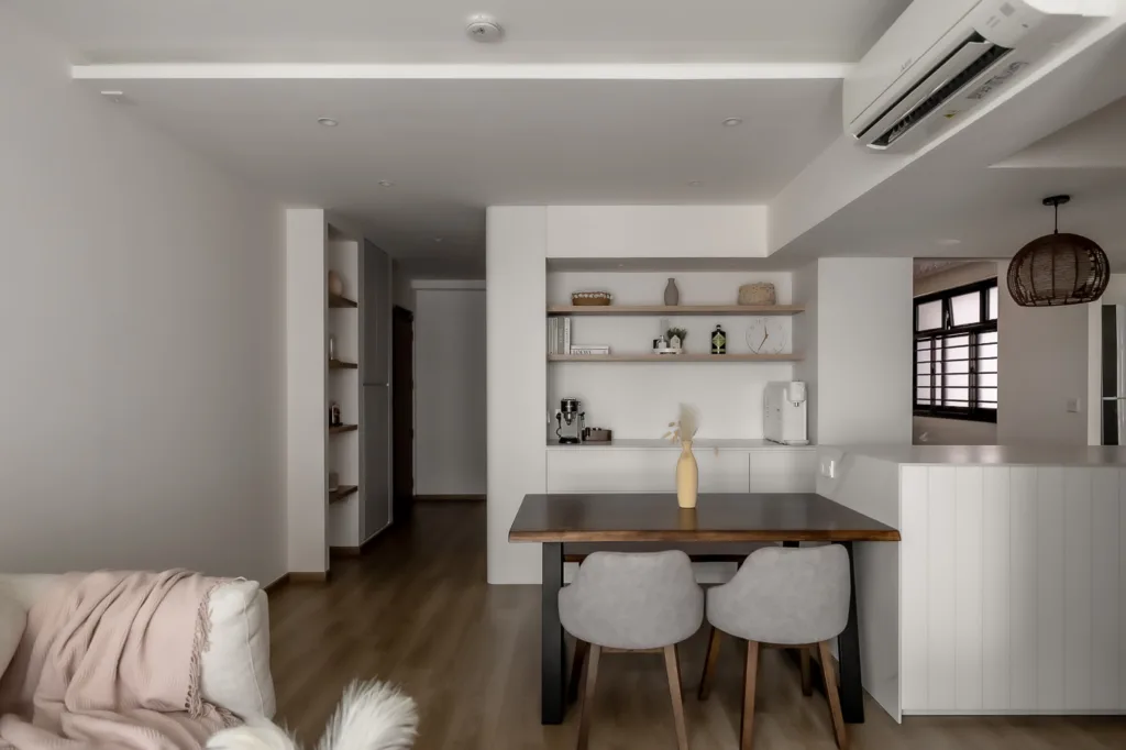 Modern minimalist kitchen and dining interior design.