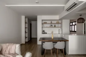 Modern minimalist kitchen and dining interior design.