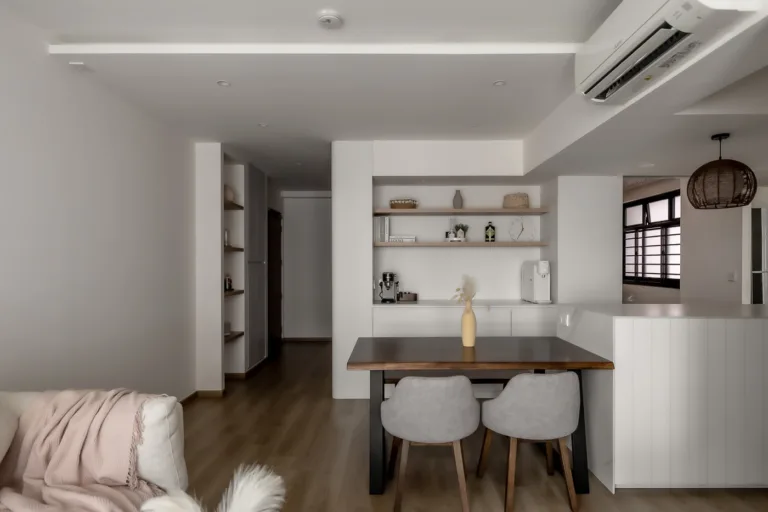 Modern minimalist kitchen and dining interior design.