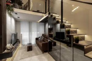 Modern living room interior with elegant furniture.