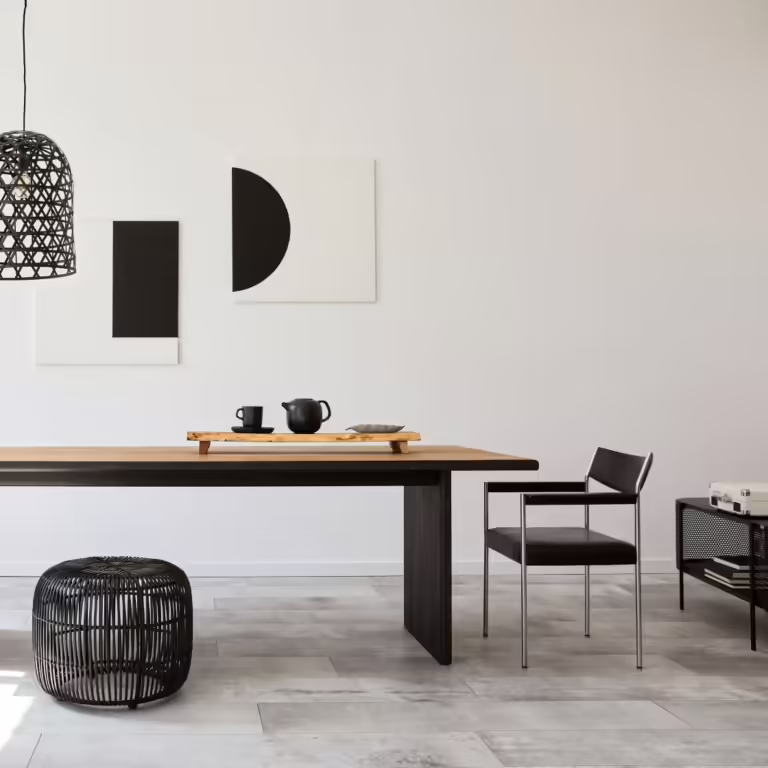 stylish dining room interior, minimalist interior design