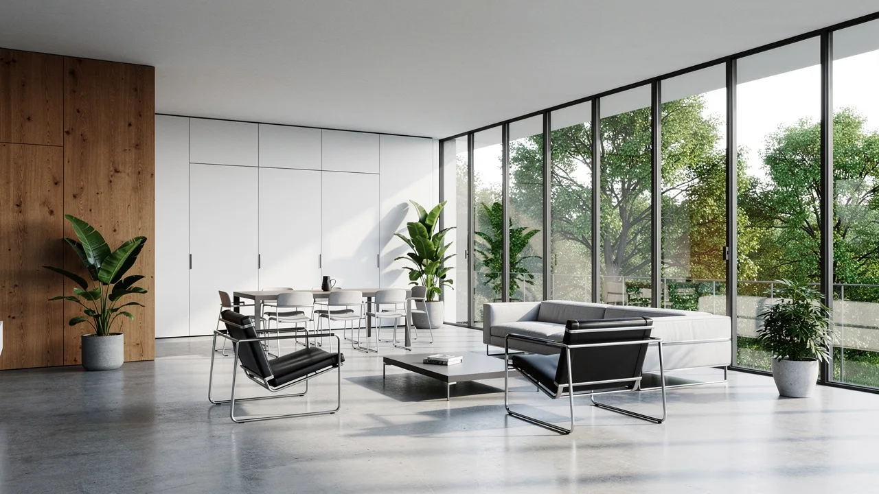 Modern minimalist interior with clean lines and natural light
