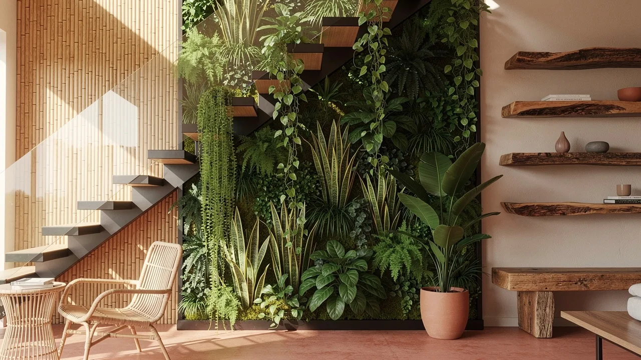 Vertical garden wall installation in modern loft interior