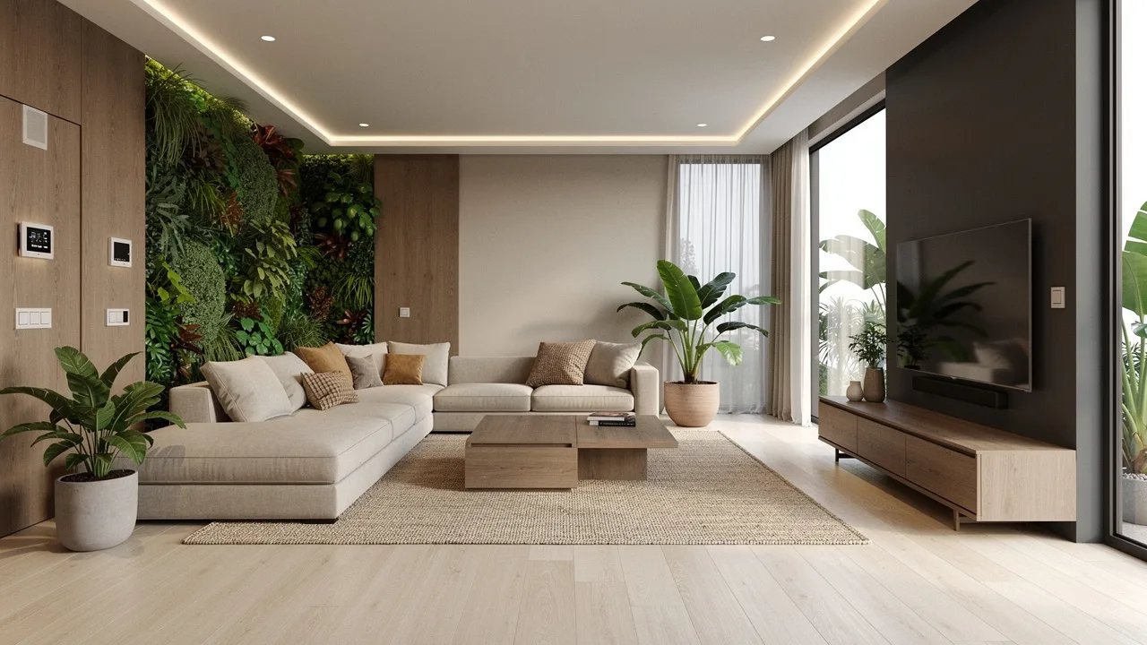 Contemporary smart home with sustainable materials and wellness features